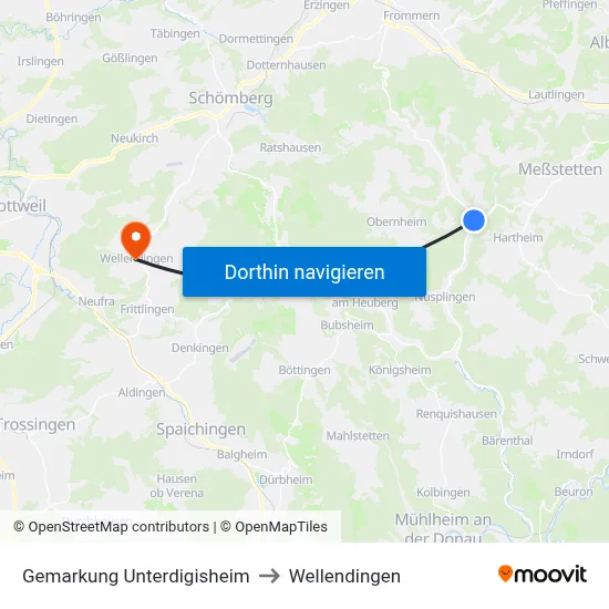 Gemarkung Unterdigisheim to Wellendingen map