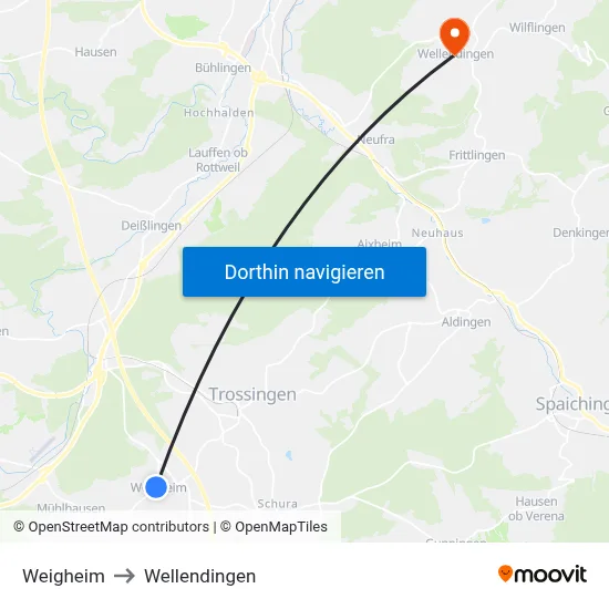 Weigheim to Wellendingen map