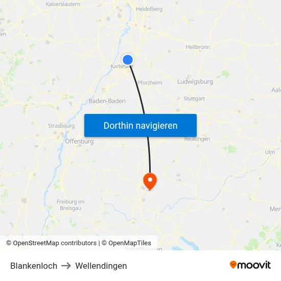 Blankenloch to Wellendingen map