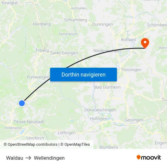 Waldau to Wellendingen map