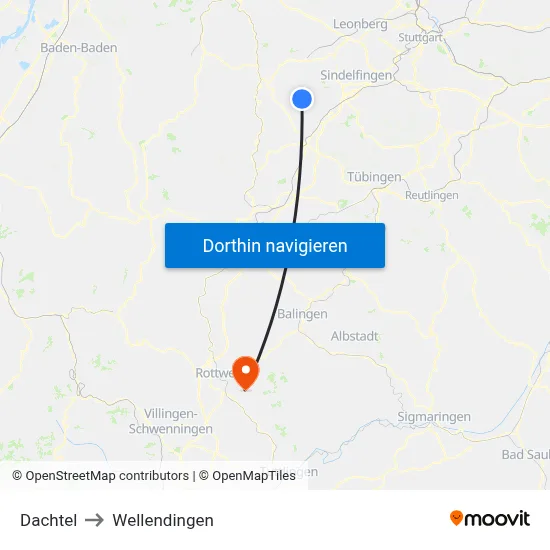 Dachtel to Wellendingen map