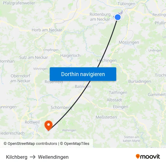 Kilchberg to Wellendingen map