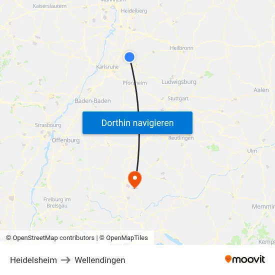 Heidelsheim to Wellendingen map