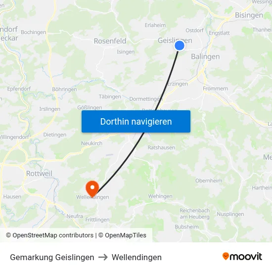 Gemarkung Geislingen to Wellendingen map