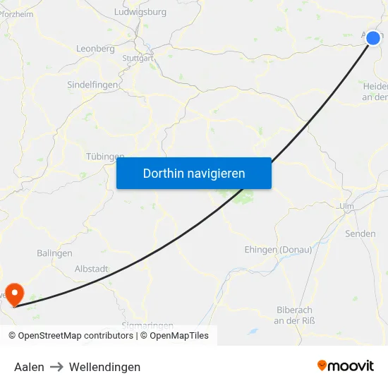 Aalen to Wellendingen map