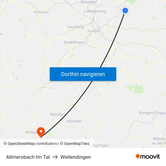 Allmersbach Im Tal to Wellendingen map