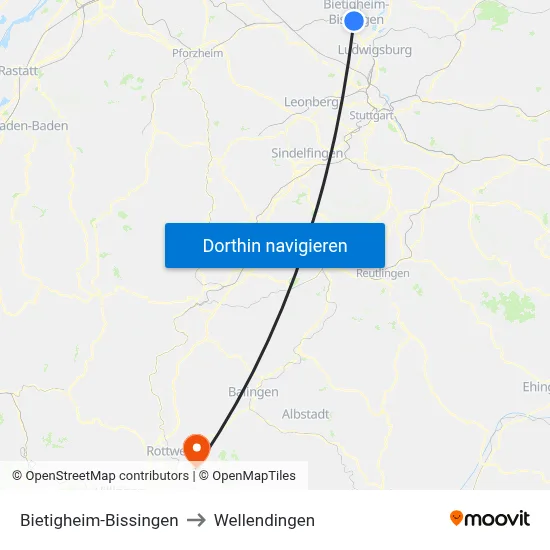 Bietigheim-Bissingen to Wellendingen map