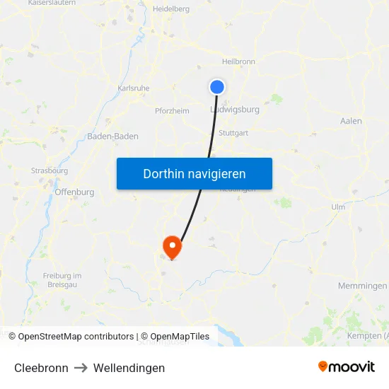 Cleebronn to Wellendingen map