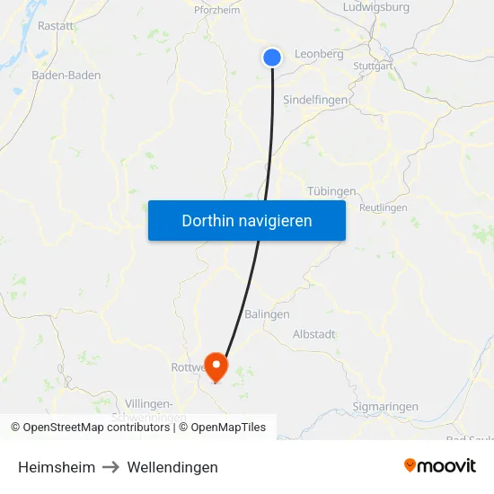 Heimsheim to Wellendingen map