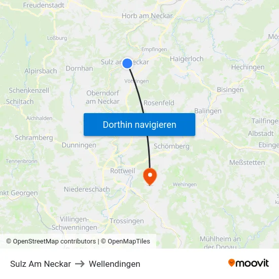 Sulz Am Neckar to Wellendingen map