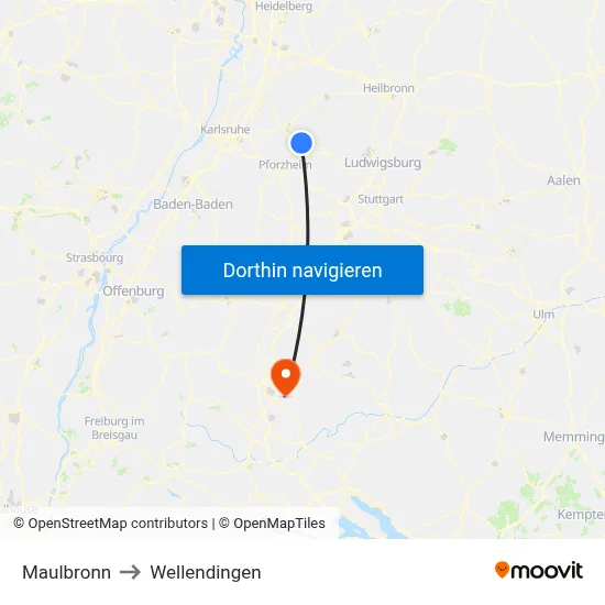Maulbronn to Wellendingen map