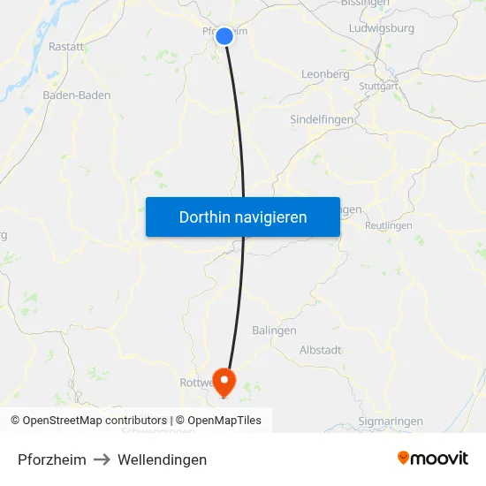 Pforzheim to Wellendingen map
