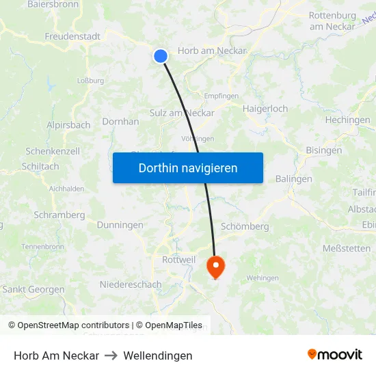 Horb Am Neckar to Wellendingen map