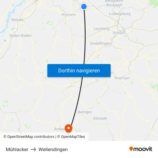 Mühlacker to Wellendingen map