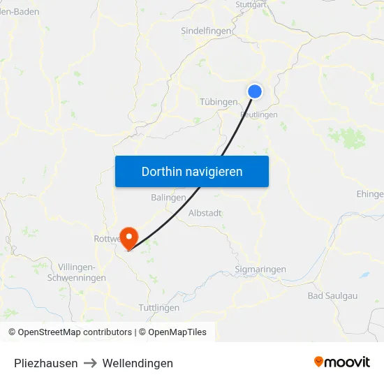 Pliezhausen to Wellendingen map