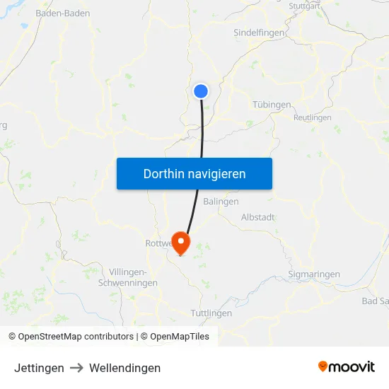Jettingen to Wellendingen map