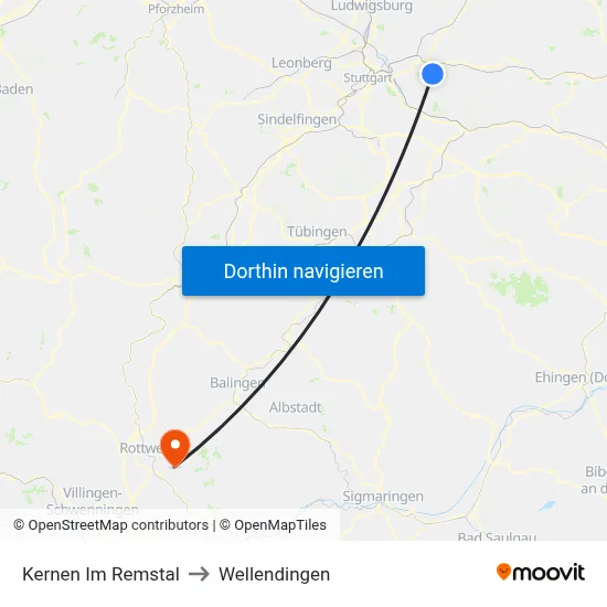 Kernen Im Remstal to Wellendingen map