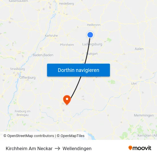 Kirchheim Am Neckar to Wellendingen map