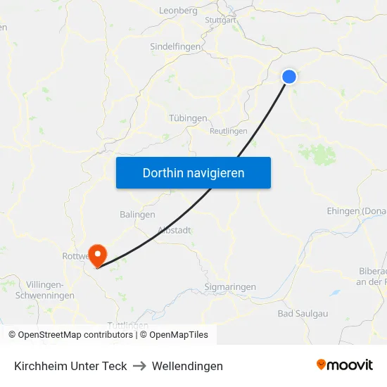 Kirchheim Unter Teck to Wellendingen map