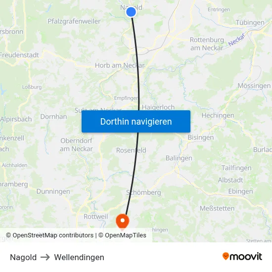 Nagold to Wellendingen map