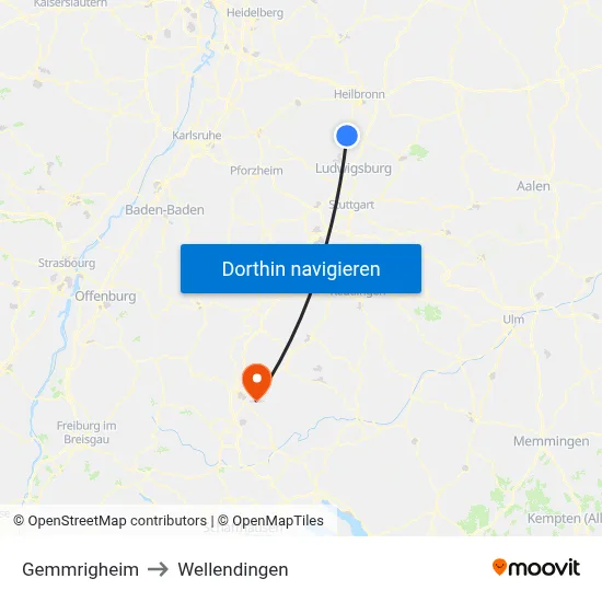 Gemmrigheim to Wellendingen map