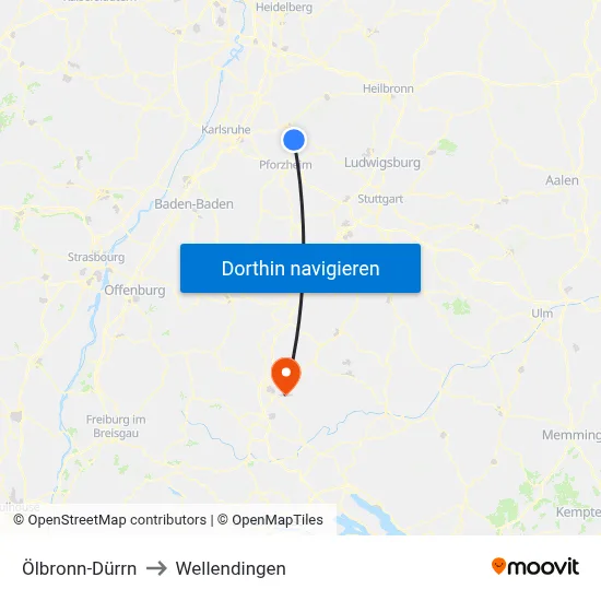 Ölbronn-Dürrn to Wellendingen map