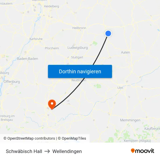 Schwäbisch Hall to Wellendingen map