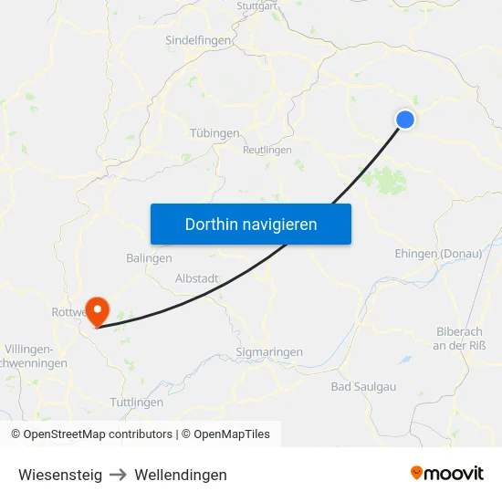 Wiesensteig to Wellendingen map