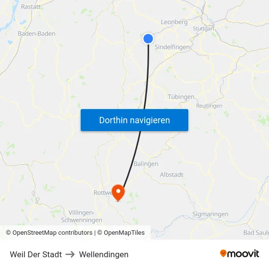 Weil Der Stadt to Wellendingen map