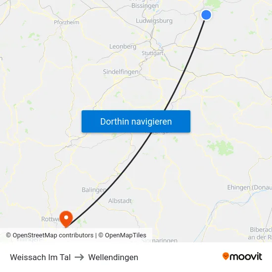 Weissach Im Tal to Wellendingen map