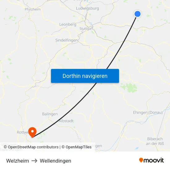Welzheim to Wellendingen map