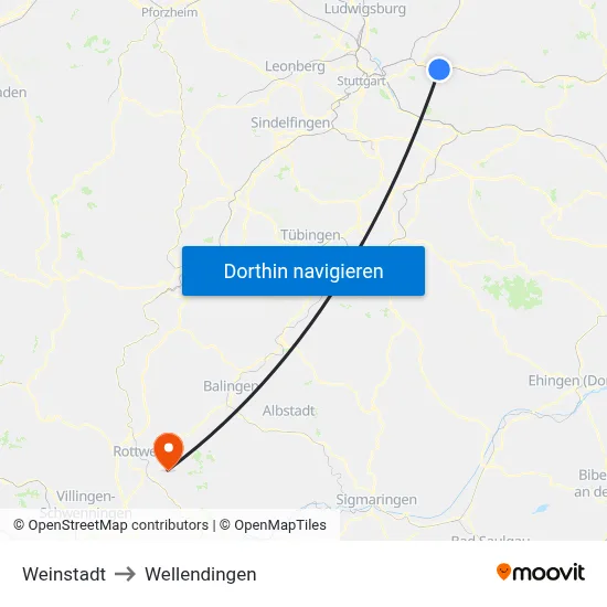 Weinstadt to Wellendingen map