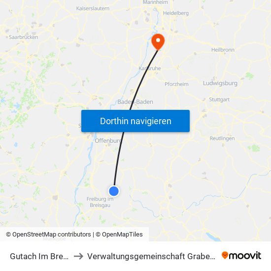 Gutach Im Breisgau to Verwaltungsgemeinschaft Graben-Neudorf map