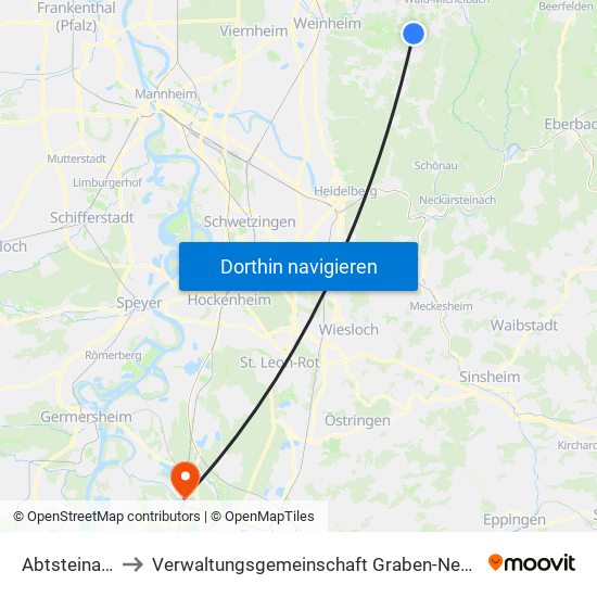 Abtsteinach to Verwaltungsgemeinschaft Graben-Neudorf map