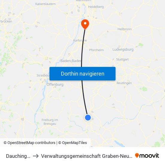 Dauchingen to Verwaltungsgemeinschaft Graben-Neudorf map
