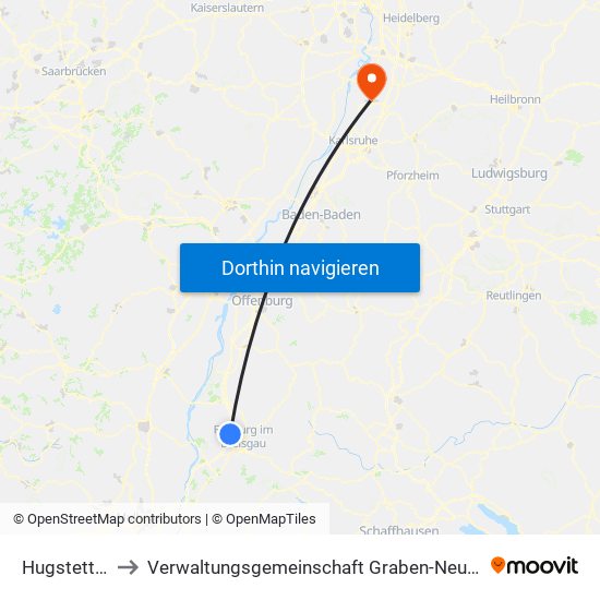 Hugstetten to Verwaltungsgemeinschaft Graben-Neudorf map