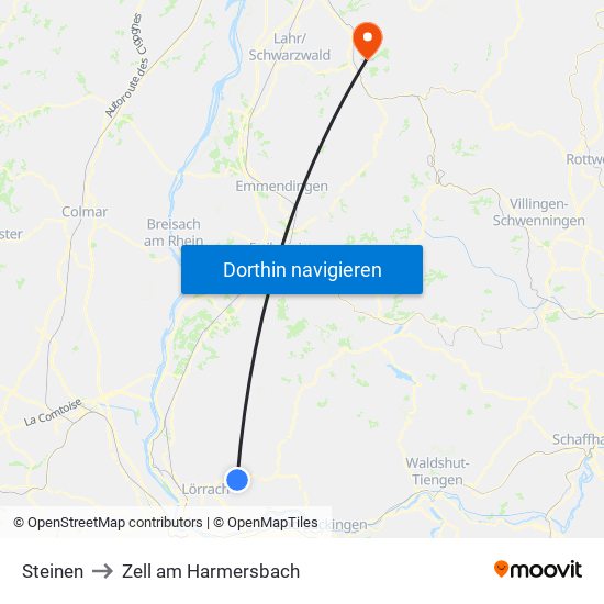 Steinen to Zell am Harmersbach map