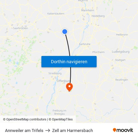 Annweiler am Trifels to Zell am Harmersbach map