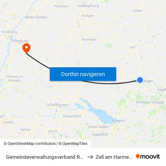 Gemeindeverwaltungsverband Rot-Tannheim to Zell am Harmersbach map