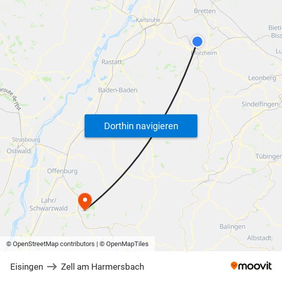 Eisingen to Zell am Harmersbach map