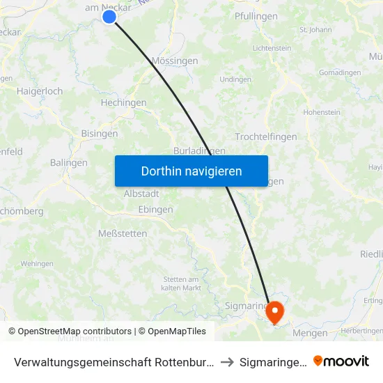 Verwaltungsgemeinschaft Rottenburg am Neckar to Sigmaringendorf map