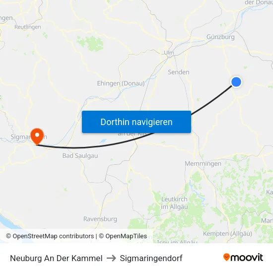 Neuburg An Der Kammel to Sigmaringendorf map