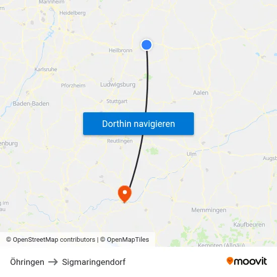 Öhringen to Sigmaringendorf map