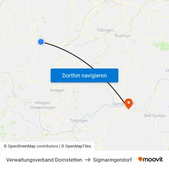 Verwaltungsverband Dornstetten to Sigmaringendorf map