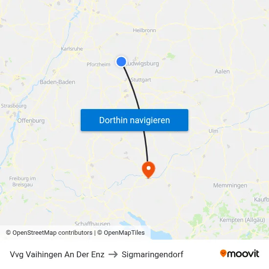 Vvg Vaihingen An Der Enz to Sigmaringendorf map