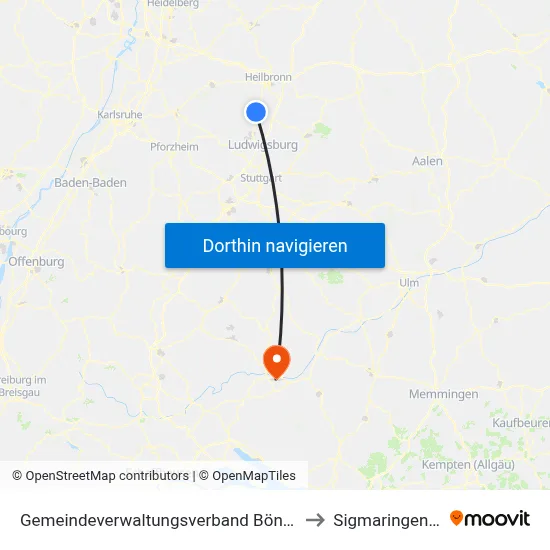 Gemeindeverwaltungsverband Bönnigheim to Sigmaringendorf map
