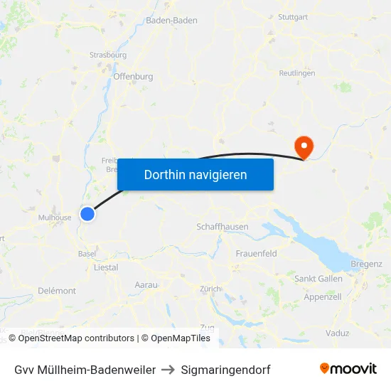 Gvv Müllheim-Badenweiler to Sigmaringendorf map