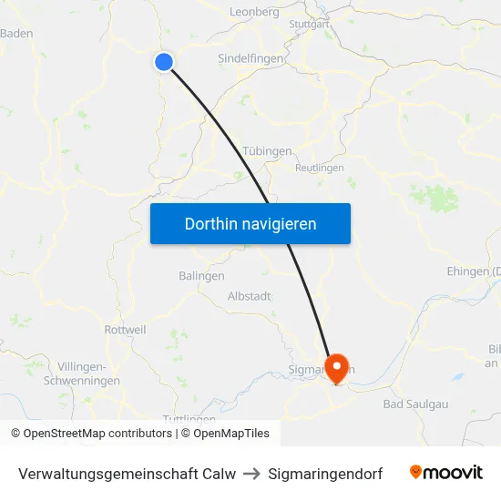 Verwaltungsgemeinschaft Calw to Sigmaringendorf map