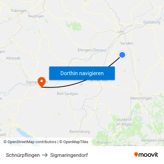 Schnürpflingen to Sigmaringendorf map