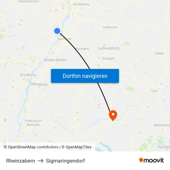 Rheinzabern to Sigmaringendorf map